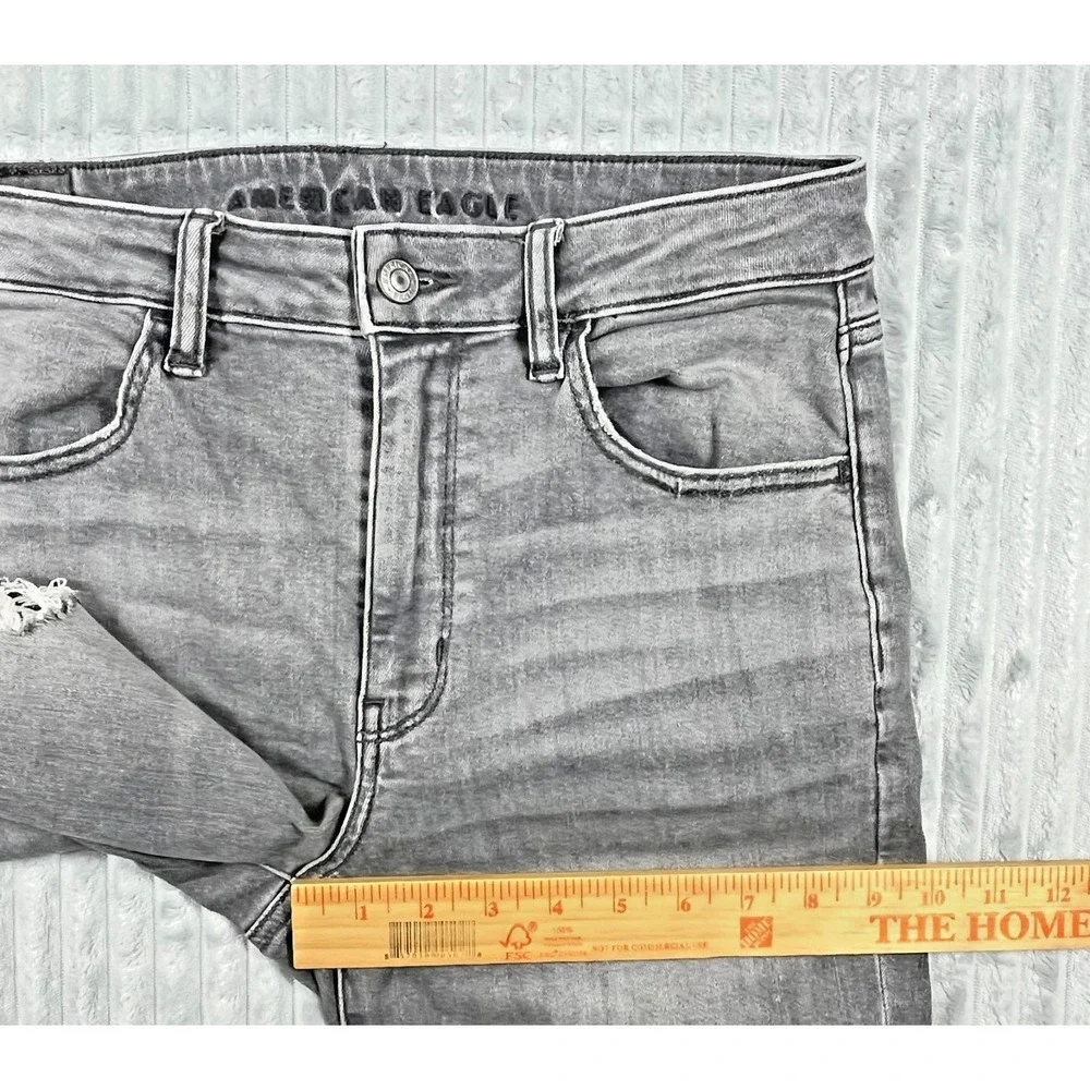 American Eagle Super Hi Rise Jegging Women's 8 Long Distressed Flame Hem Pockets - Picture 13 of 16